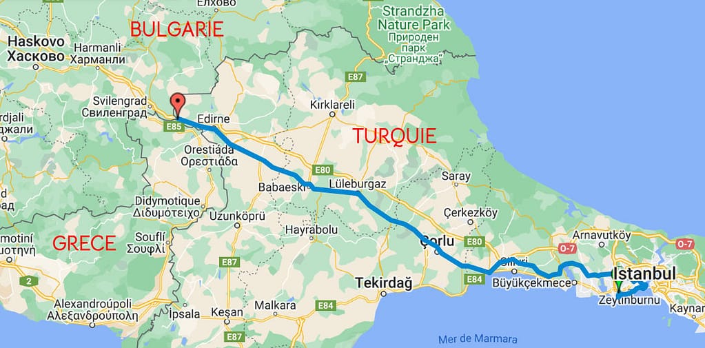 Carte Istanbul - frontière turco-bulgare