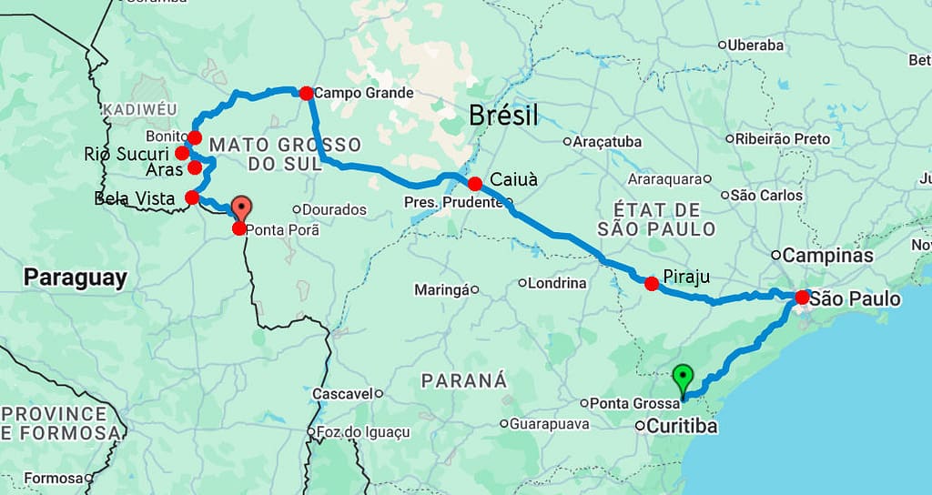 Notre parcours de São Paulo à la frontière paraguayenne